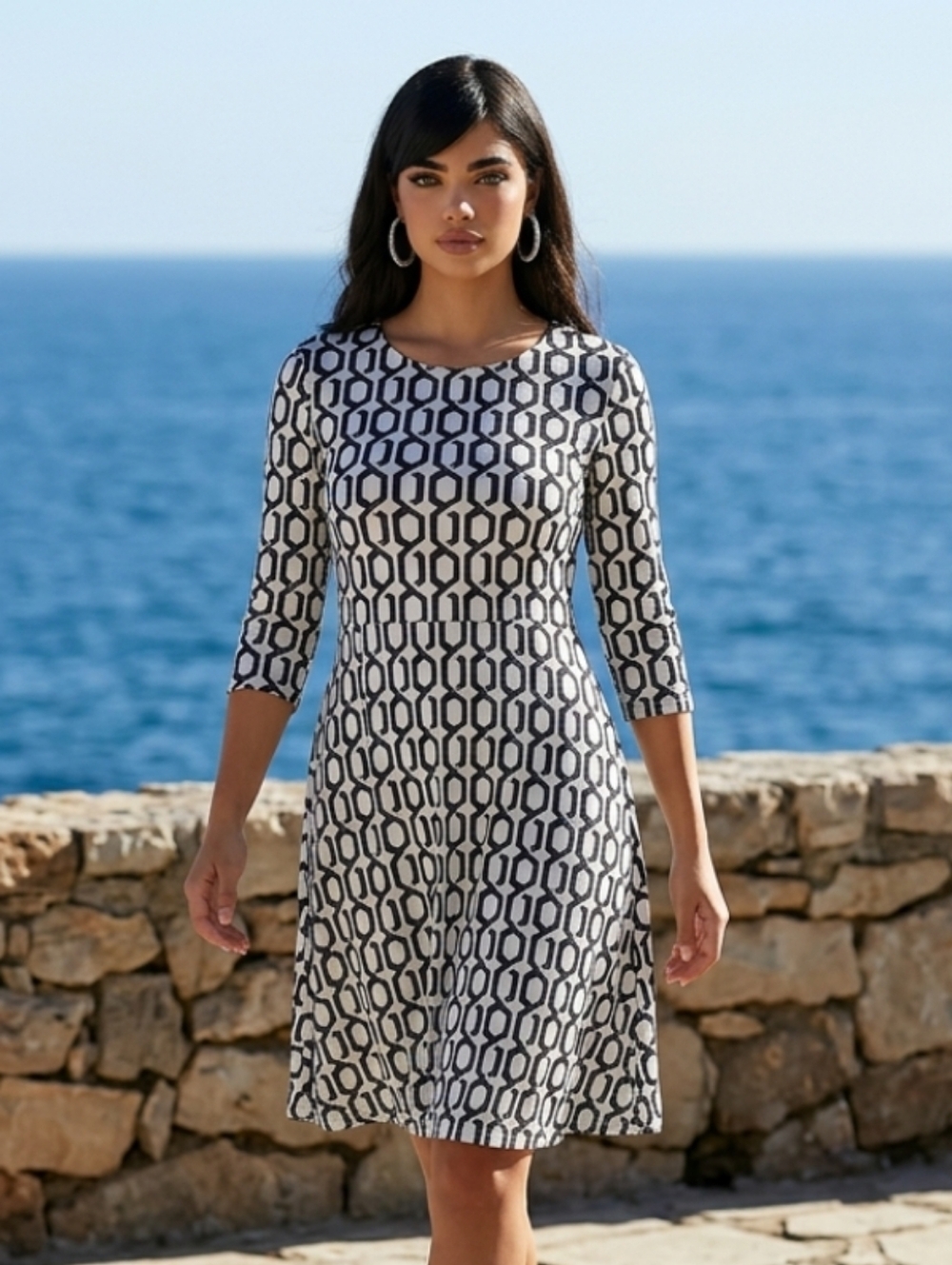 Isaac Mizrahi Women's Knit Dress Blue Chain Link Print Size Medium NWOT
